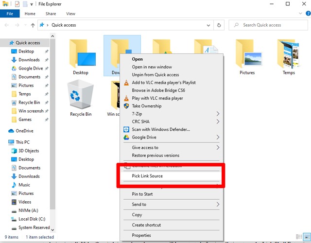 Crea collegamento simbolico Windows 10 Seleziona origine collegamento Create Symlink Windows 10 Pick Link Source