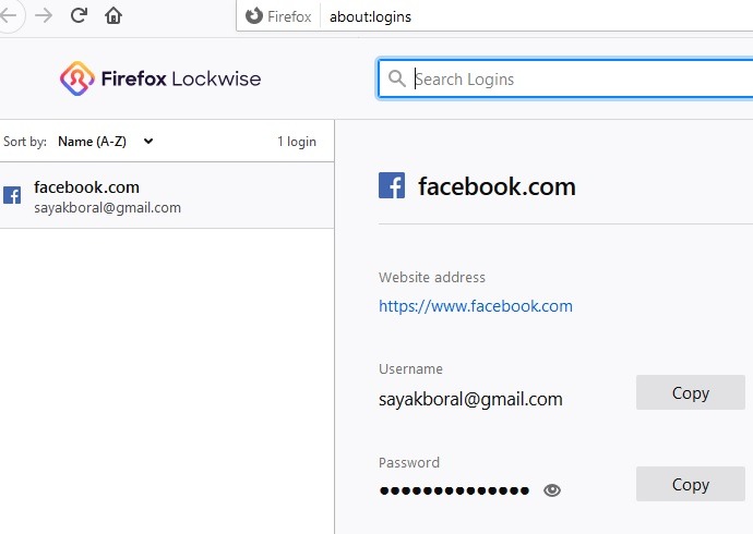 Password Browser Punti Firefox salvati