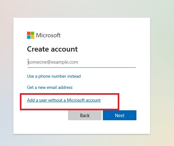 Utente di istanze Windows senza Microsoft