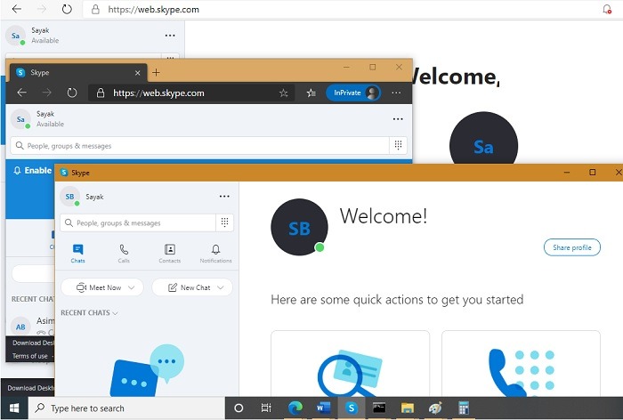 Istanze Windows Browser anonimo Skype