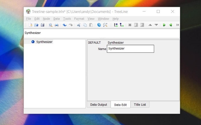 Screenshot di Windows che mostra la finestra di modifica dei dati di TreeLine.