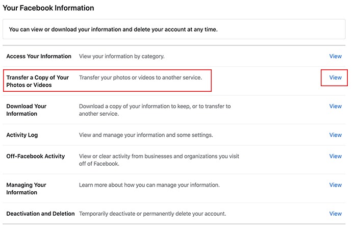 Transfer Facebook Photos Videos Transfer