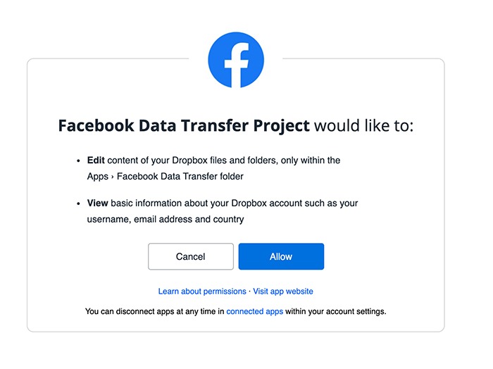 Transfer Facebook Photos Videos Permission