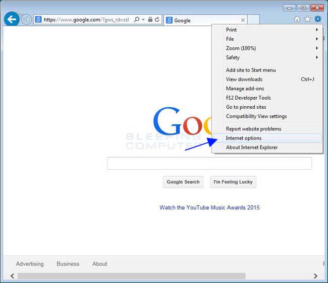 Voce del menu Opzioni Internet