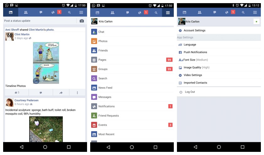 Impostazioni del menu principale di Facebook Lite Facebook Lite main menu settings