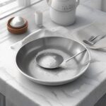 Posate d'argento annerite immerse in una ciotola con acqua calda, bicarbonato e alluminio